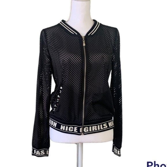 Embroidered Zipper Jacket with Pearls and Stones - Picture 1 of 7